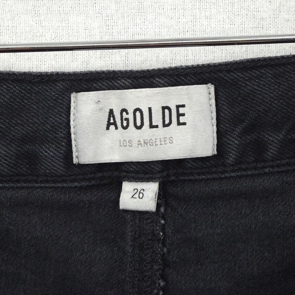 AGOLDE Criss Cross Skirt Women 26 Black Denim Mini Frayed Hem Asymmetric Waist - Picture 9 of 16